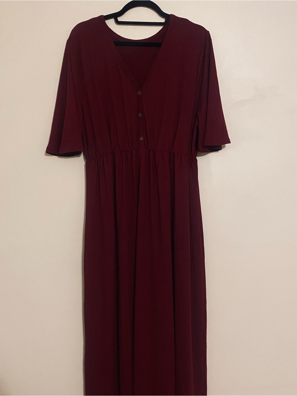 2XL Maxi Dress Burgundy V-Neck Button Front - Picture 13 of 16